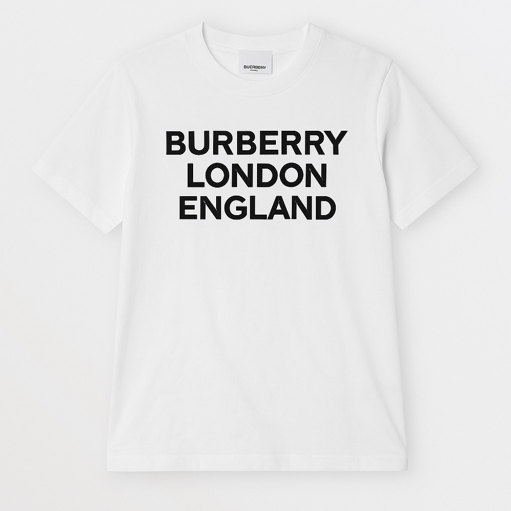 Burberry White Logo Print Crew Neck Tee